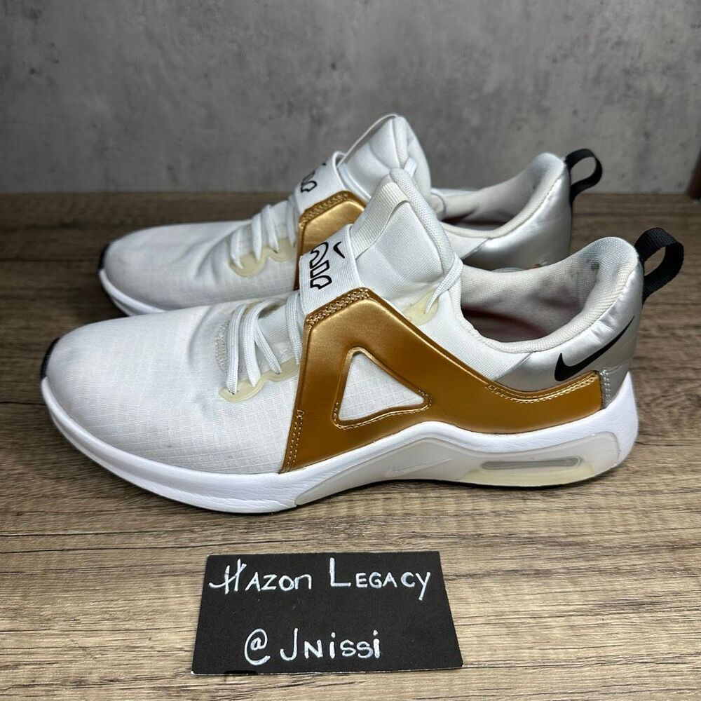 Nike~Women’s~Air Max Bella TR 5 White/Gold/Silver Running Shoes~Size 9
